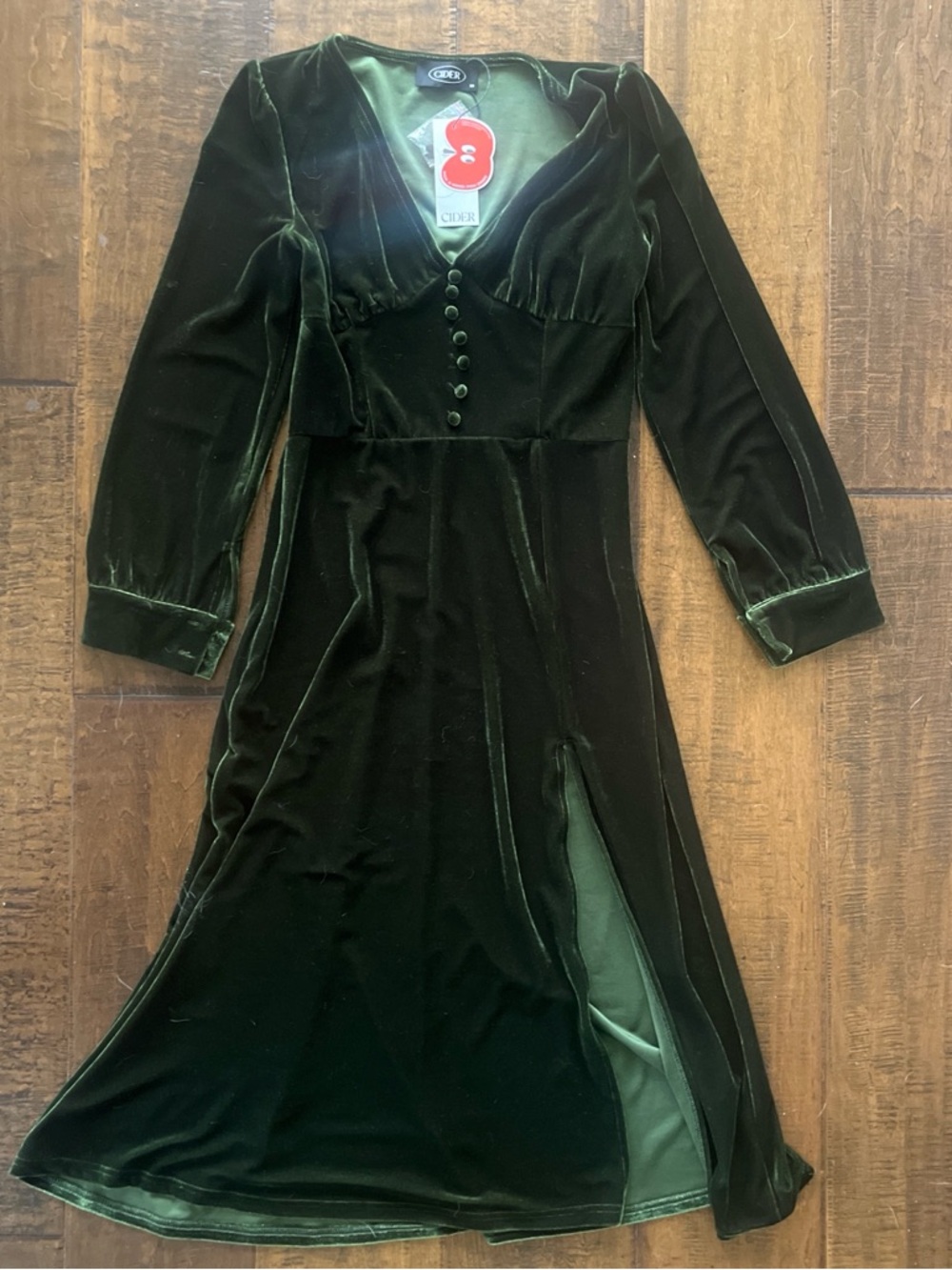 Dark green stretch velvet vintage style Cider midi dress sz Medium